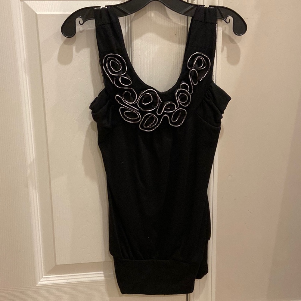 Black tank top with flower detailing